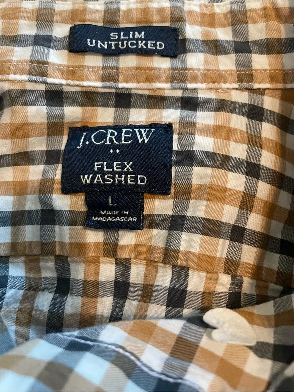J.Crew Men’s Cotton Plaid Button-Down Shirt in Brown/White EUC Slim Untuck L